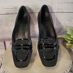 Salvatore Ferragamo Black Loafers Fabric Patent Leather Flats Womens Size 8.5N